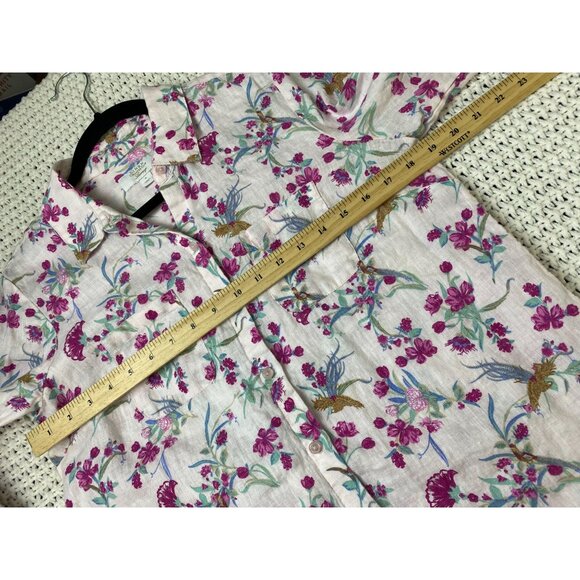 Charter Club Womens Linen Plink Floral Button Up Top Size Small Long Sleeve Boho - Picture 5 of 14